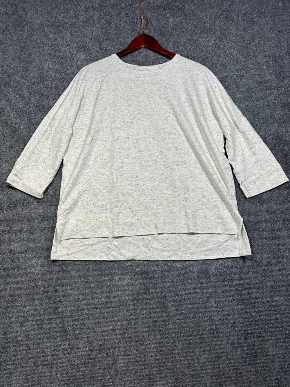 J Jill Top Womens Medium Light Gray Ponte Knit Speckled Top Split Hem Pullover